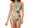 Anne Cole High Neck Ruffle Straps One-piece Swimsuit In Plumeria In Multi