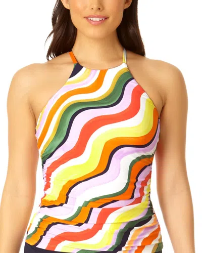 Anne Cole Womens Printed High Neck Tankini High Waisted Solid Bottoms In Multi