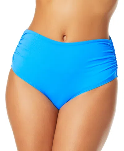 Anne Cole Live In Color Solid Convertible High Waist Shirred Swim Bottom In Blue