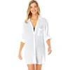 Anne Cole Live In Color Button Down Shirt Swimsuit Cover Up In White