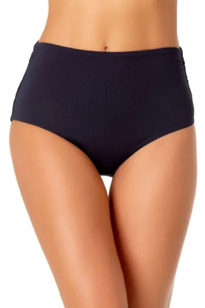 Anne Cole Live In Color Convertible High Waist Shirred Swim Bottom In Black