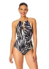 Anne Cole Live In Color High Neck Plunge One Piece Swimsuit In Black White