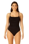 Anne Cole Live In Color Shirred Lingerie Maillot One Piece In Black