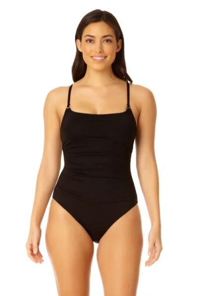 Anne Cole Live In Color Shirred Lingerie Maillot One Piece In Black