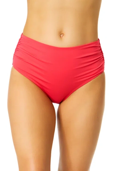 Anne Cole Live In Color Solid Convertible High Waist Shirred Swim Bottom In Red