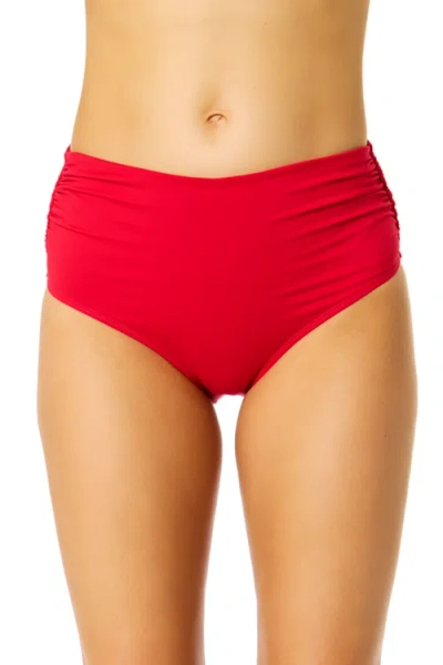 Anne Cole Live In Color Solid Convertible High Waist Shirred Swim Bottom In Red