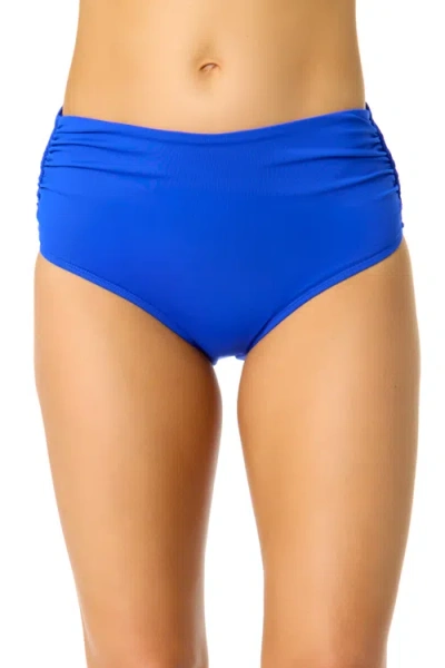 Anne Cole Live In Color Solid Convertible High Waist Shirred Swim Bottom In Blue
