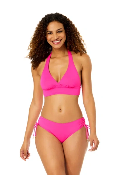 Anne Cole Live In Color Solid Halter Bikini Top In Pink