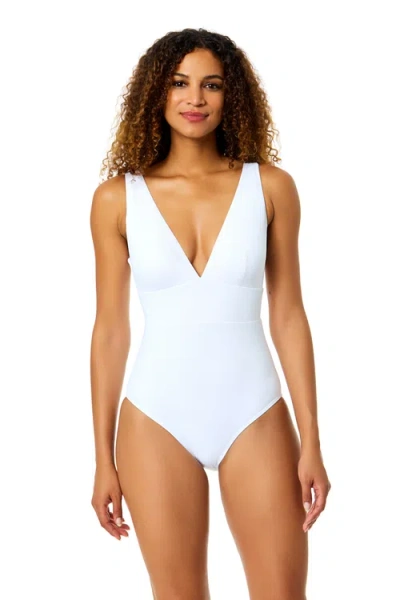 Anne Cole Live In Color Solid Plunge Front One Piece Swimsuit In White