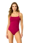 Anne Cole Live In Color Solid Shirred Lingerie Maillot One Piece In Burgundy