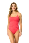 Anne Cole Live In Color Solid Shirred Lingerie Maillot One Piece In Orange