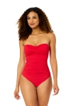 Anne Cole Live In Color Solid Twist Front Shirred One Piece Swimsuit In Red