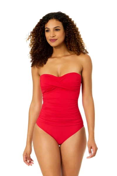 Anne Cole Live In Color Solid Twist Front Shirred One Piece Swimsuit In Red