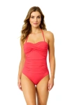 Anne Cole Live In Color Solid Twist Front Shirred One Piece Swimsuit In Red