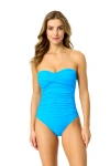 Anne Cole Live In Color Solid Twist Front Shirred One Piece Swimsuit In Blue