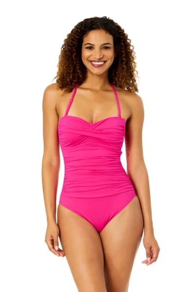 Anne Cole Live In Color Solid Twist Front Shirred One Piece Swimsuit In Pink