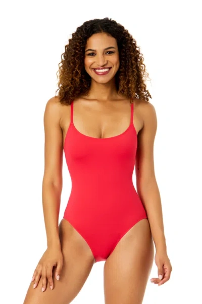 Anne Cole Live In Color Solid Vintage Lingerie Maillot One Piece Swimsuit In Red