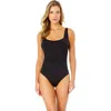 Anne Cole Live In Color Square Neck Shirred One Piece Swimsuit In Black