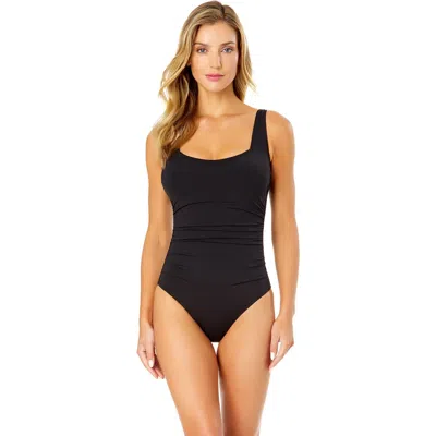 Anne Cole Live In Color Square Neck Shirred One Piece Swimsuit In Black