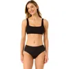 Anne Cole Live In Color Textured Classic Square Neck Bralette Bikini Swim Top In Black