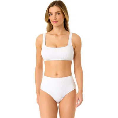 Anne Cole Live In Color Textured Classic Square Neck Bralette Bikini Swim Top In White