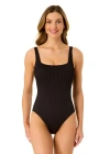 Anne Cole Live In Color Textured Classic Square Neck One Piece Swimsuit In Black
