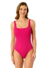 Anne Cole Live In Color Textured Classic Square Neck One Piece Swimsuit In Pink