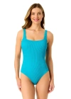 Anne Cole Live In Color Textured Classic Square Neck One Piece Swimsuit In Blue