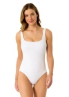Anne Cole Live In Color Textured Classic Square Neck One Piece Swimsuit In White