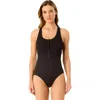 Anne Cole Live In Color Textured Scoop Neck Front Racerback One Piece Swimsuit In Black