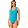 Anne Cole Live In Color Textured Scoop Neck Front Racerback One Piece Swimsuit In Freshwater Turquoise