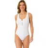 Anne Cole Live In Color Textured Scoop Neck Front Racerback One Piece Swimsuit In White