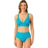 Anne Cole Live In Color Textured Shirred Soft Band Bralette Bikini Swim Top In Blue