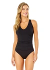 Anne Cole Live In Color V Neck Cross Back One Piece Swimsuit In Black