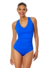 Anne Cole Live In Color V Neck Cross Back One Piece Swimsuit In Royal Blue