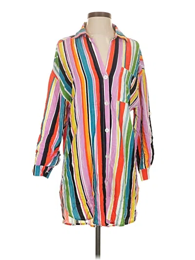 Anne Cole Long Sleeve Button Down Shirt In Multi