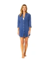 Anne Cole Long Sleeve Button Up Cover Up In Blue Indigo