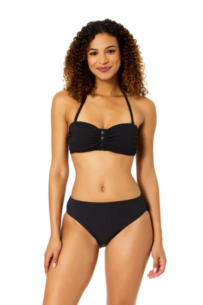 Anne Cole Luna Snap Solid Snap Front Bandeau Bikini Swim Top In Black