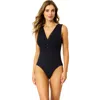Anne Cole Luna Snap Solid V Neck Snap Front One Piece Swimsuit In Black