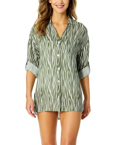 Anne Cole Mid Length Shirttail Button Down In Green
