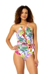 Anne Cole Mod Tropical High Neck Plunge One Piece Swimsuit In Multi