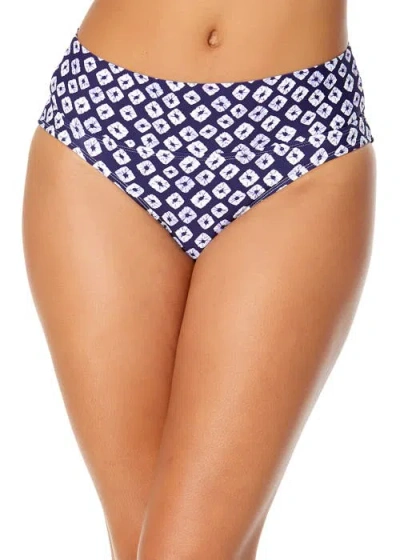 Anne Cole Palm Chic Soft Band Mid Rise Bikini Swim Bottom In Blue