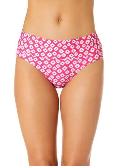 Anne Cole Palm Chic Soft Band Mid Rise Bikini Swim Bottom In Pink