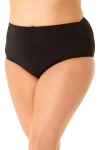 Anne Cole Plus High Waisted Shirred Bottom In Black