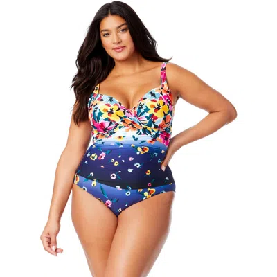 ANNE COLE PLUS PLUS GRADIENT FLORAL UNDERWIRE SURPLICE ONE PIECE SWIMSUIT