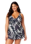 Anne Cole Plus Plus Palm Chic Surplice Twist Skirted Swimdress In Palm Chic