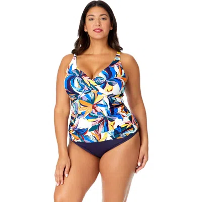 Anne Cole Plus Plus Riviera Floral Hidden Underwire Drape Front Tankini Swim Top