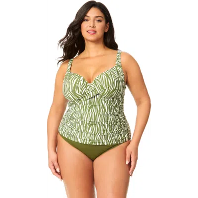 Anne Cole Plus Plus Sierra Woodblock Drape Front Underwire Tankini Swim Top In Multi