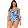 Anne Cole Plus Plus Tie Dye Ikat Hidden Underwire Drape Front One Piece Swimsuit In Tie Dye Ikat