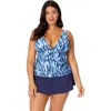 Anne Cole Plus Plus Tie Dye Ikat Ring Plunge Tankini Swim Top In Tie Dye Ikat
